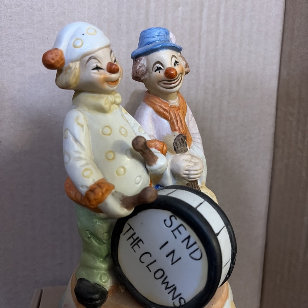 Vintage 2 Clowns with Drum/Guitar Wind-Up Music Box 🎶 Send In The Clowns Tested